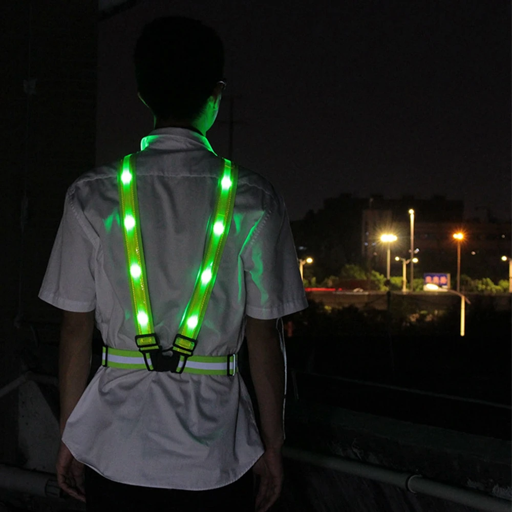 LED Reflective Vest Night Running Vest Glowing Reflector Straps Safety Cycling Warning Lights Reflective Belt cycling vest reflective safety vest reflective belt