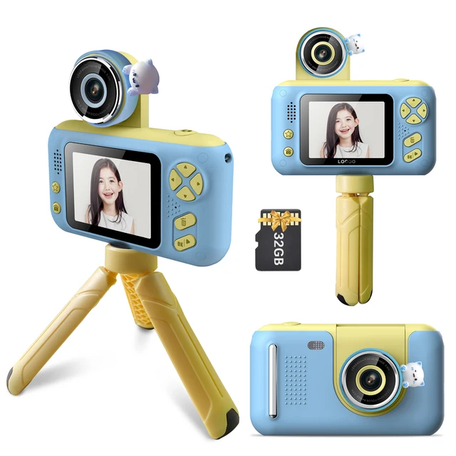 Appareil photo numérique 1080P pour enfants, trépied avec écran IPS de 2.4  pouces, 40mp, objectif rotatif à 180 °, carte 32G, cadeau d'anniversaire et  de noël | AliExpress
