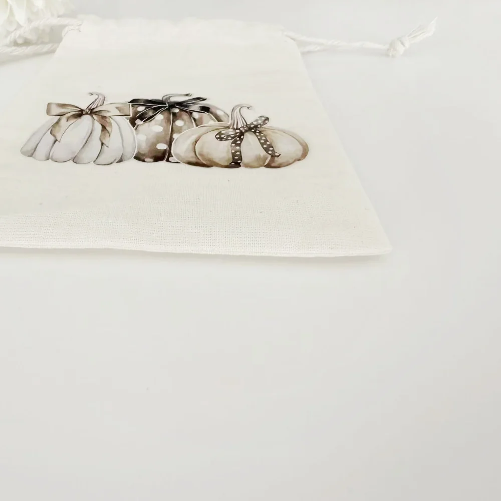 2025 Halloween Linen Drawstring Bag Candy Biscuit Storage Pouch Bun Mouth Holiday Party Ghost Face Cotton Printed Bag