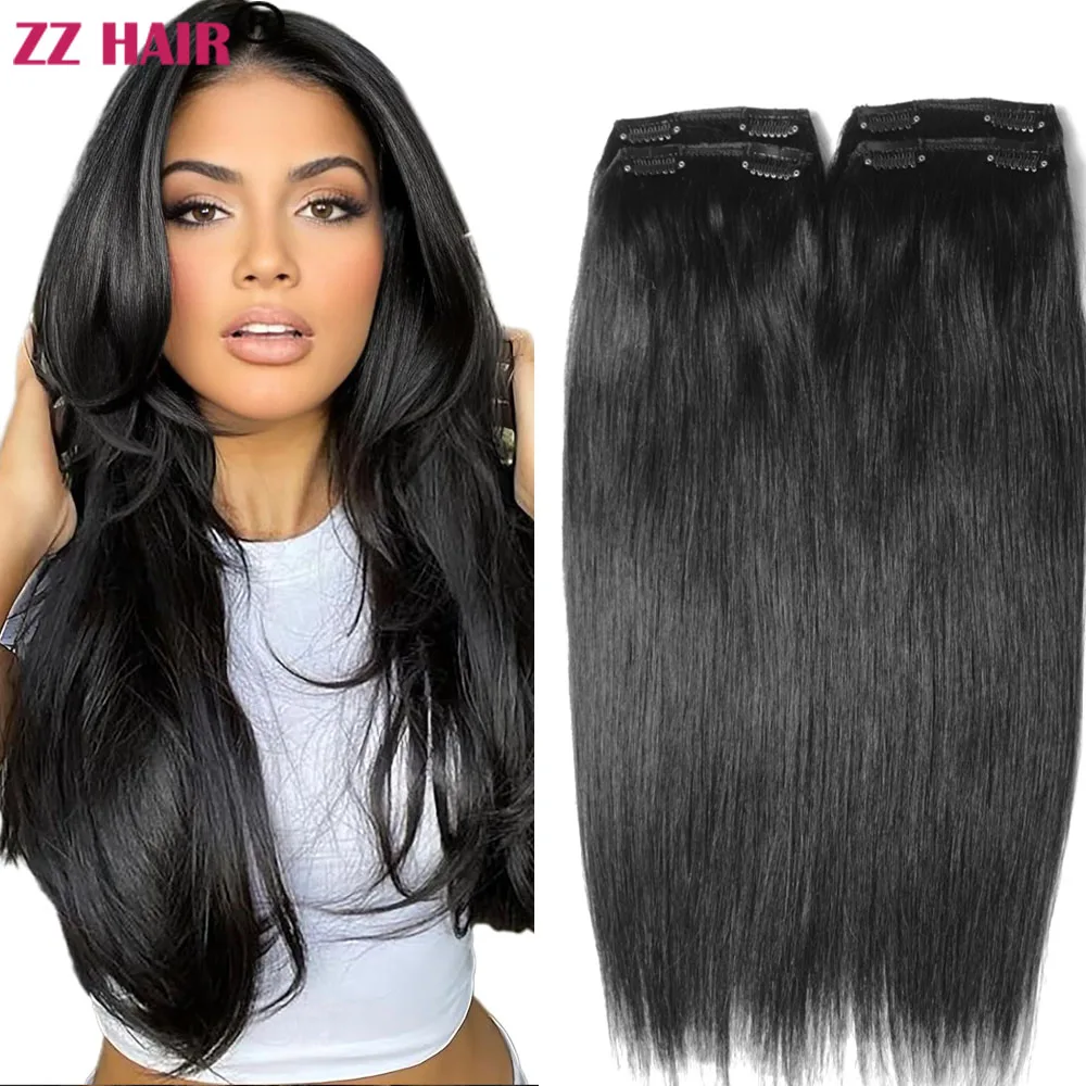 ZZHAIR Human Remy Hair Extensions 16"-26" 4pcs Set 70g-100g 4x10cm Clips-in Three Pieces Natural Straight