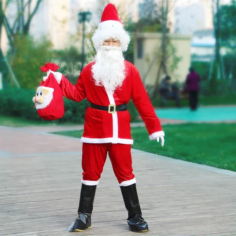 

Santa Claus Deluxe Velvet Cosplay Costume Adult Christmas High Quality Fancy Performance Clothing