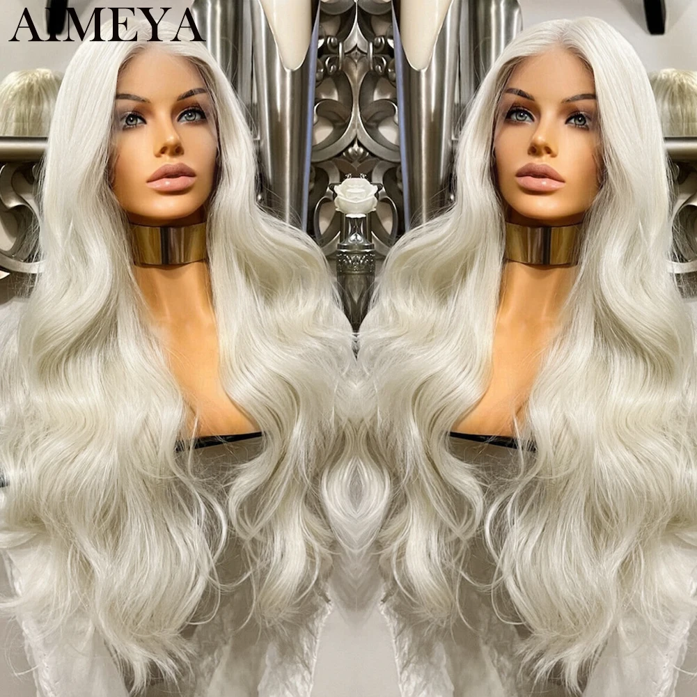 

AIMEYA Synthetic Lace Front Wig #60 Long Body Wave Middle Part Heat Resistant Fiber Glueless Platinum Blonde Lace Wigs For Women