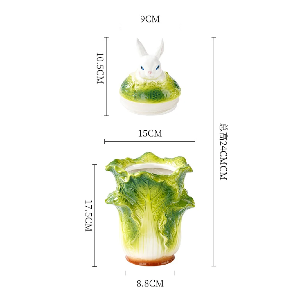 Creative Cabbage Rabbit Tea Jar Ceramic Decorative Jar Tea Sealed Storage Home Storage Container Decorative Accessories ceramic storage jar