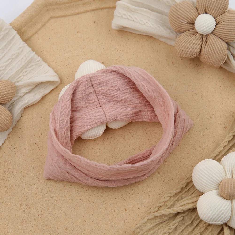  여아용 꽃 나일론 머리띠, 신축성 있는 부드러운 라떼 케이블 니트 머리띠,  어린이 터번 머리띠, 한국 인스 머리띠