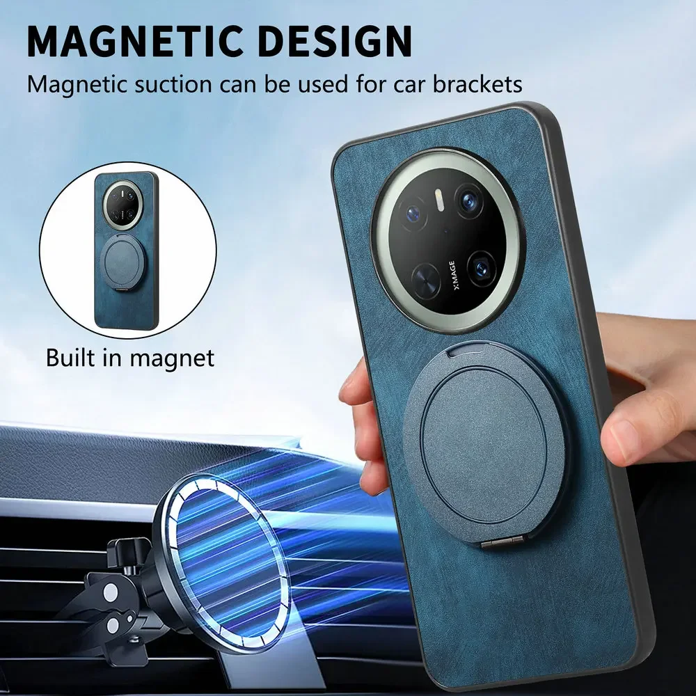 Luxury Leather Back Panel Case with Magnet Ring and Bumper Cover