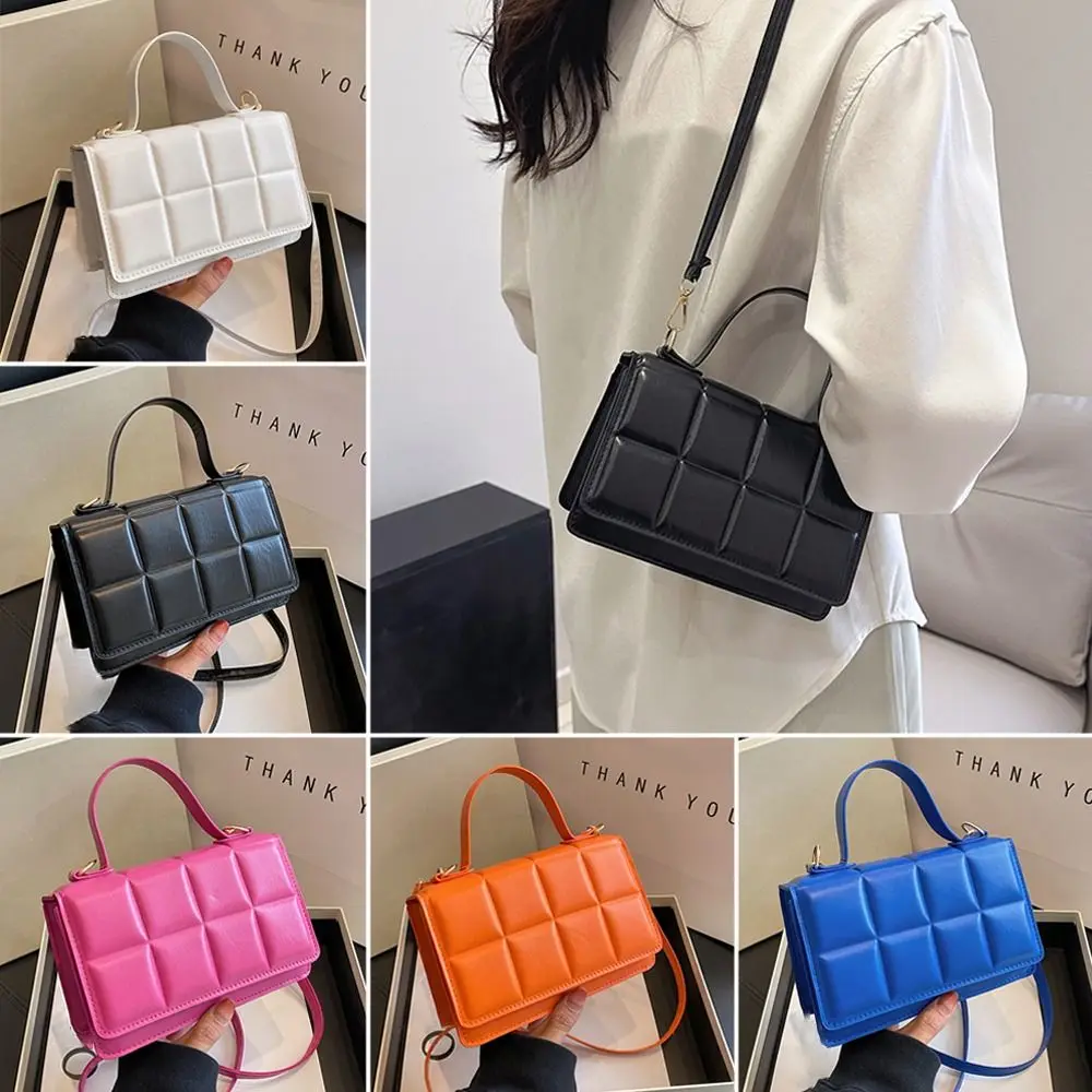

PU Leather Shoulder Bag Fashion Solid Color Plaid Crossbody Bags Sling Bag Women Ladies