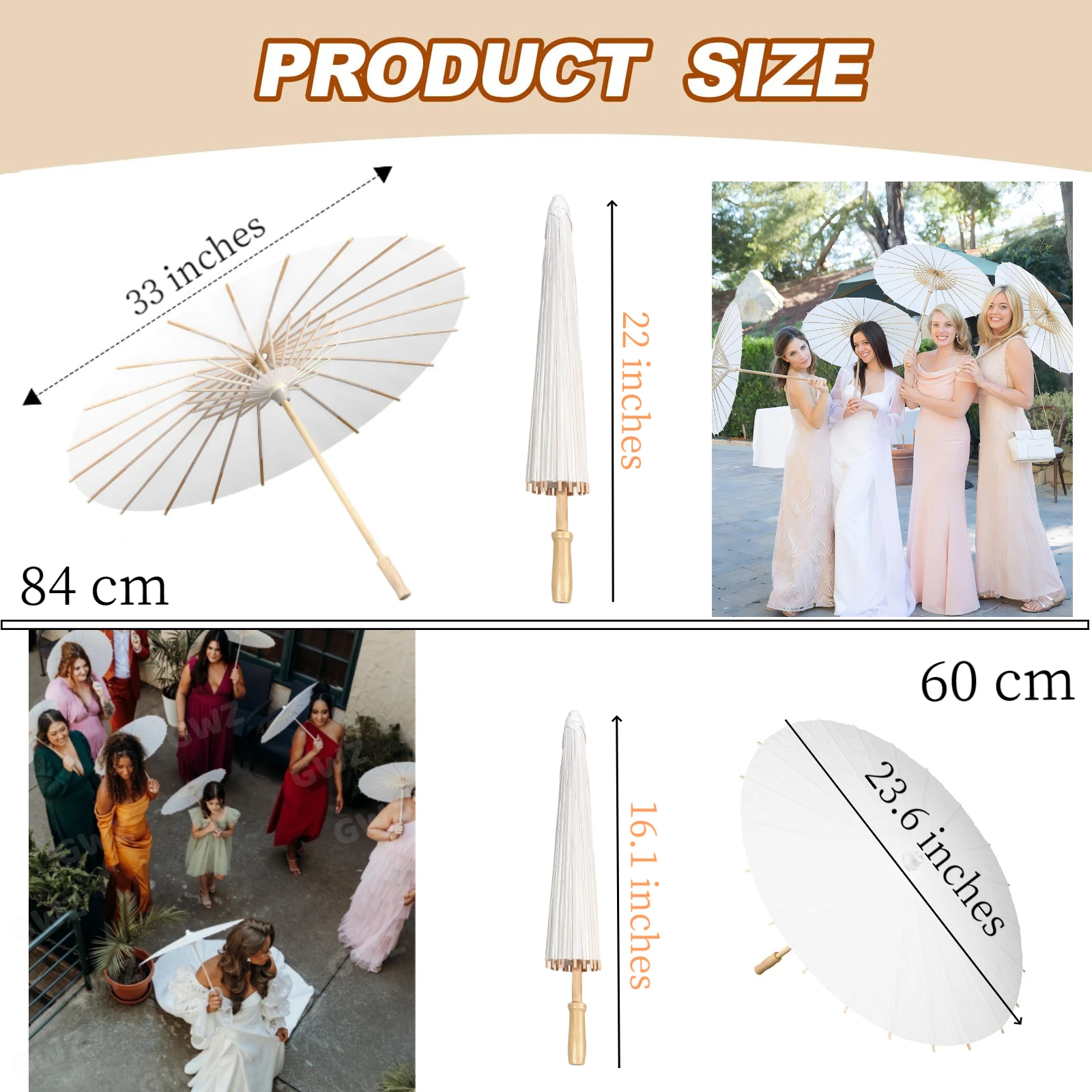 5/12/16PCS Paper Parasol Wedding Paper Umbrella Party Favor 60/80cm White Umbrellas for Bridal Shower Centerpieces Photo Props 6