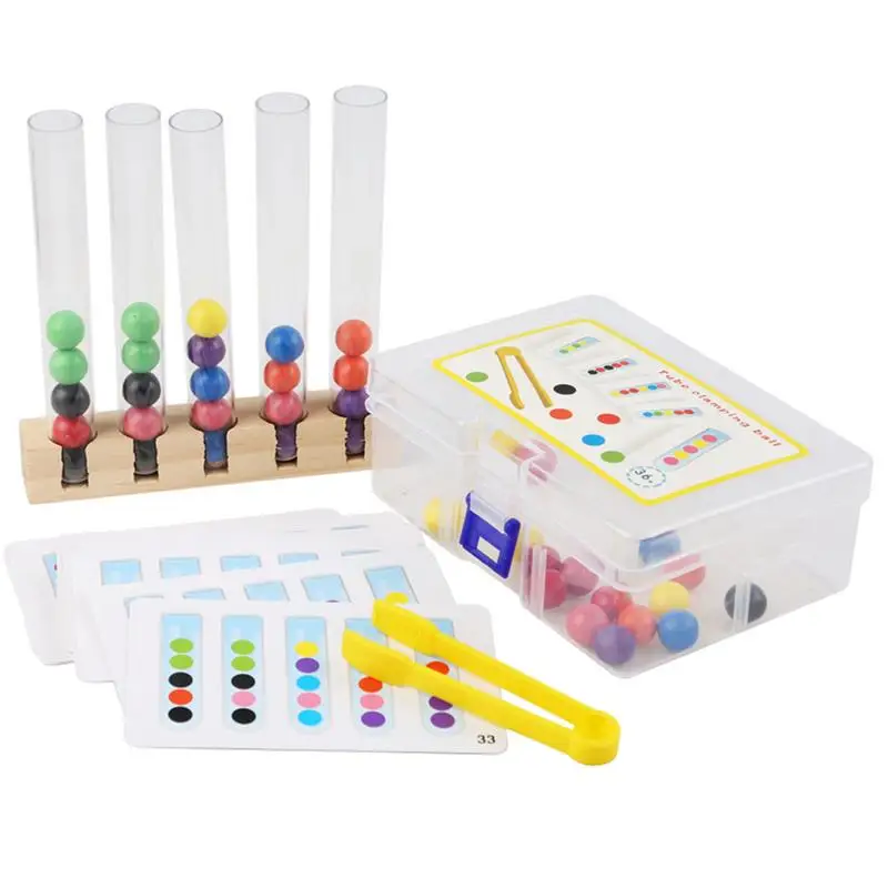 

Wooden Rainbow Beads Toy Children's Wooden Matching Test Tube Beads Toy Colorful Early Educational Toy For Home School Travel