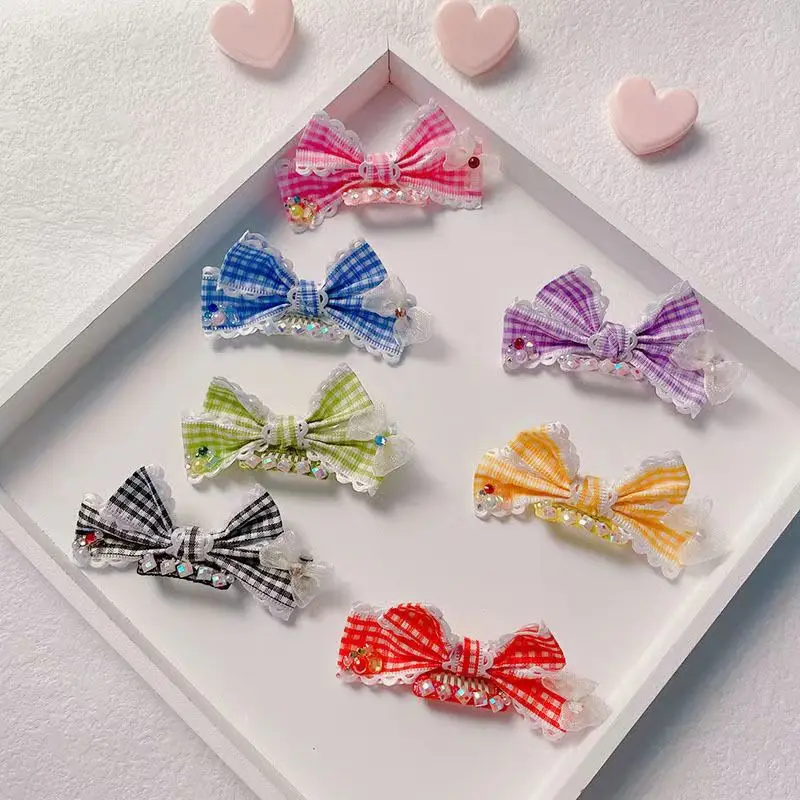 

2023 New Pet Hairpins Dog Bows Hair Clips for Puppy Dogs Cat Yorkie Teddy Sunflower BB Clip Small Plaid Bow