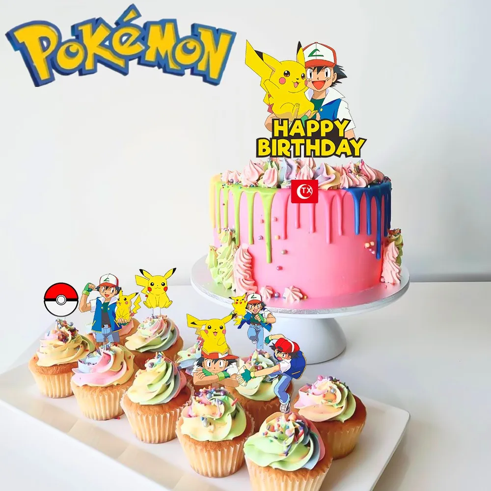 Pokemon pikachu bolo de cozimento decoração do bolo de aniversário  decoração do dia das crianças presente festa cena plug-in anime decoração  do bolo - AliExpress