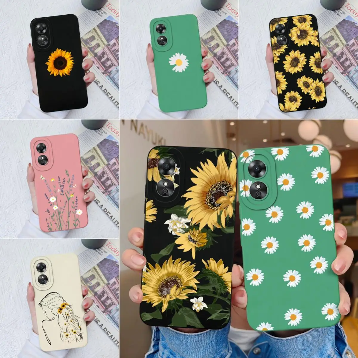 Custodie Per Oppo A17 A17K 4G Custodia Per Telefono Bella Semplicità Protettiva In Silicone Quadrato Girasole Per Oppo A 17 A17 K Coque Bumper