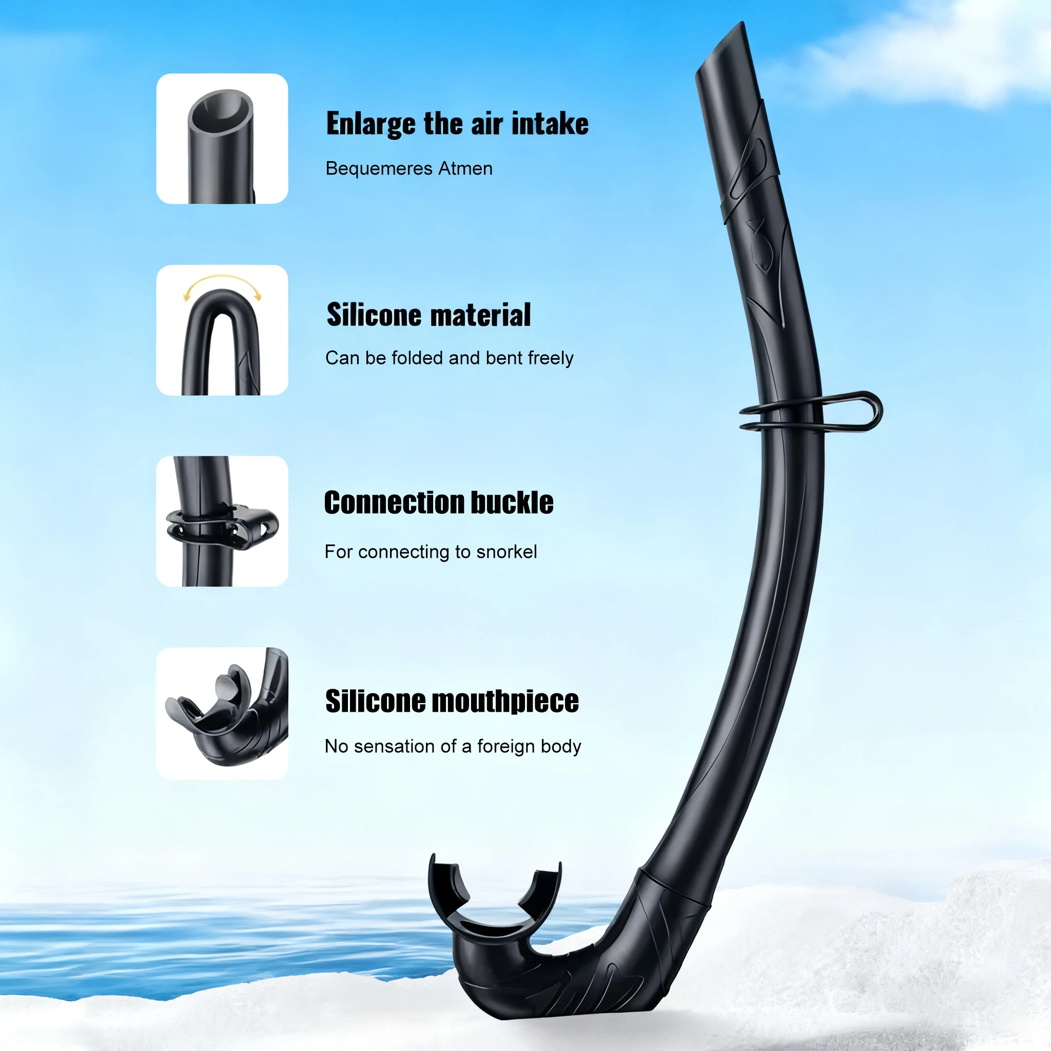 Diving Snorkel Soft Silicone for Adult Portable Foldable Easy-Breath Wet Scuba Diving Equipment for Freediving Spearfishing Swim
