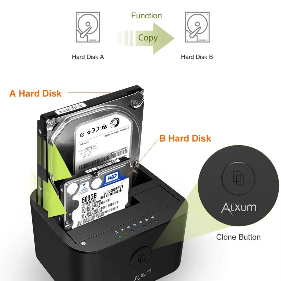 Dual-bay Hard Drive Docking Station USB C 3.0 To SATA Hard Drive Caddy Dock 2.5/3.5 Inch HDD SSD Offline Clone ALXUM hdd docking station