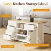 59 Inch Large Kitchen Island with Power Outlet, Farmhouse Thick Table Top Drawer, Organized Storage Space with Rubber Wood 4