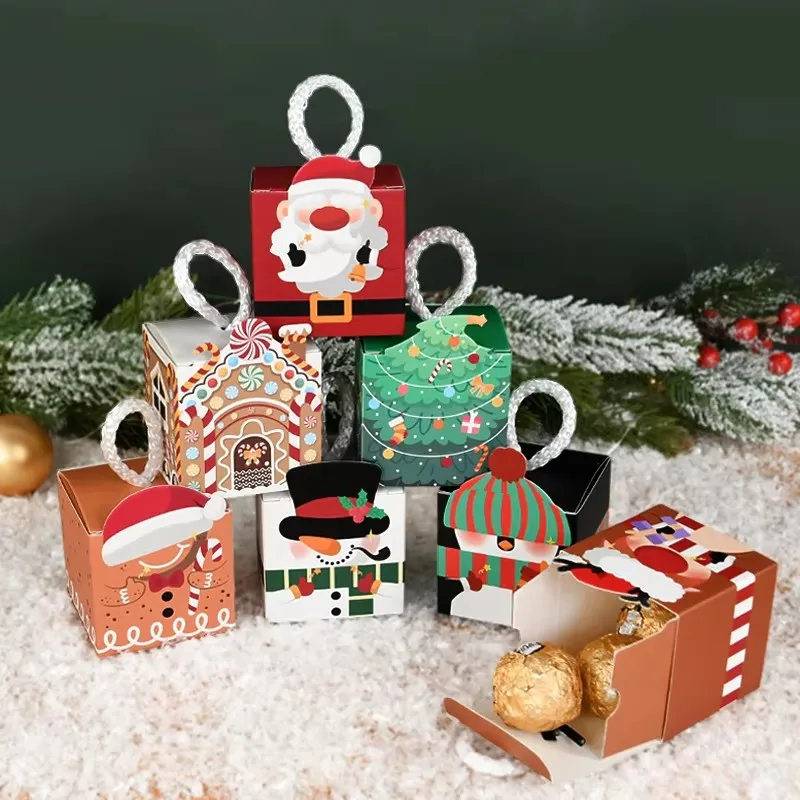 10Pcs Christmas Gift Box Xmas Tree Santa Claus Snowman Paper Candy Cookie Packing Box Bags Children Favors Navidad New Year 2025