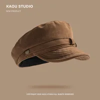 Japanese Solid Color Retro Suede Flat Top Painter Hat Autumn and Winter Men's and Women's British Casual Temperament Newsboy Cap 2