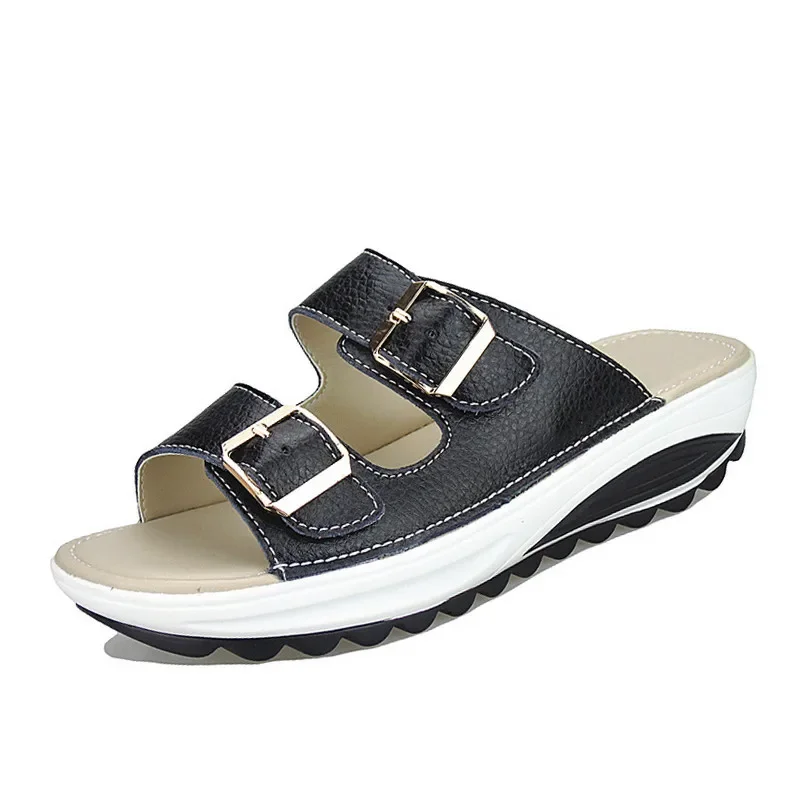 BEYARNE Womens Sandals Slippers Buckle Beach Summer Wedges Platform Shoes Casual Candy Color Slides