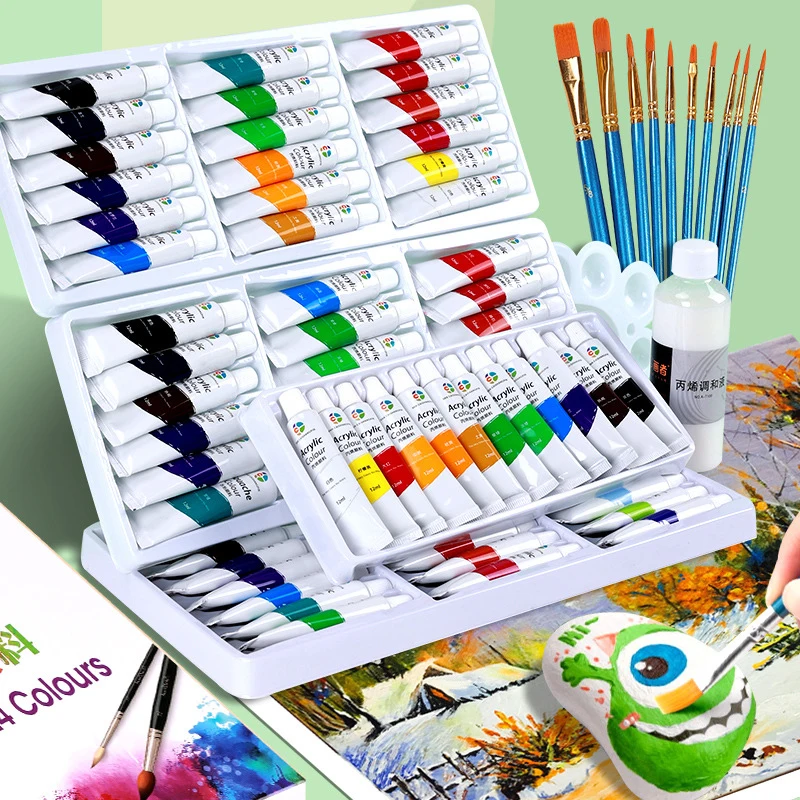 Acrylic Paint Set Acrylic Paint 12 18 24 36 Color 12ml Tube Acrylic Paint Set for Clothing Painting Rich Glass Pigments for Artists Painting