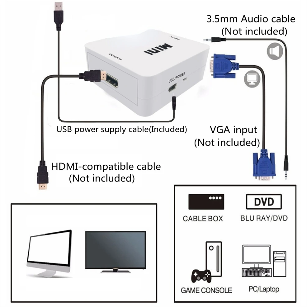VGA-HDMI ȣȯ   1080P VGA-HDMI-PC Ʈ PS3 HDTV  TV   ̺ ȣȯ