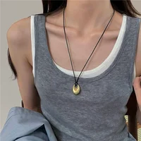 Collier ajustable en cuir PU avec pendentif métallique irrégulier, chaîne de clavicule, breloque géométrique, accessoire unisexe, vente en gros 5