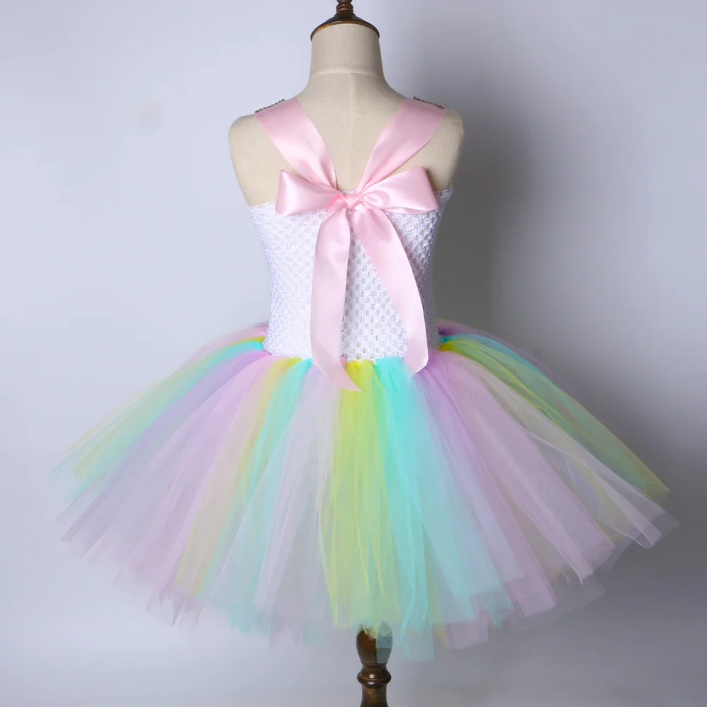 Girls Unicorn Dress Pastel Rainbow Kids Birthday Party Tutu Princess Dress Baby Girls Christmas Halloween Pony Cosplay Costume