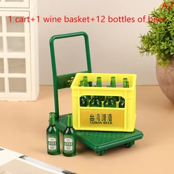 Miniature Beer Drinks Set with Basket & Trolley Cart - Dollhouse Furniture Ornaments and DIY Toys (A2)