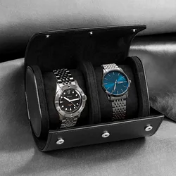 Luxury Watch Roll Travel Case - Secure 3-Piece Storage with Removable Pillows (Black 2 slot)