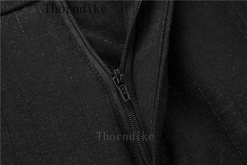 Thorndike Men Fashion Marrige Shawl Collar Striped Black Suits Jacket Trousers Male Business Casual Wedding Blazers Coat Pants