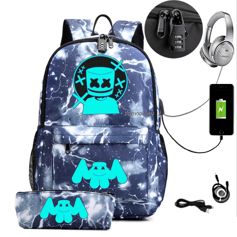 Dackpack-mochila DJ Marshmello 2 piezas para hombre y mujer, morral escolar con estuche para lápices, capacidad para ordenador portátil para adolescentes, regalo de cumpleaños - AliExpress