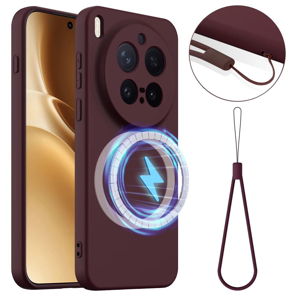 Enhanced Matte Liquid Silicone Shockproof Case with Anti-Fingerprint and Magnetic Armor Design, Includes Lanyard