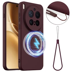 Enhanced Matte Liquid Silicone Shockproof Case with Anti - Fingerprint and Magnetic Armor Design, Includes Lanyard for Vivo X300 (Wine Red)