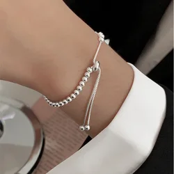 Elegant 925 Sterling Silver Beaded Adjustable Bracelet (As picture)