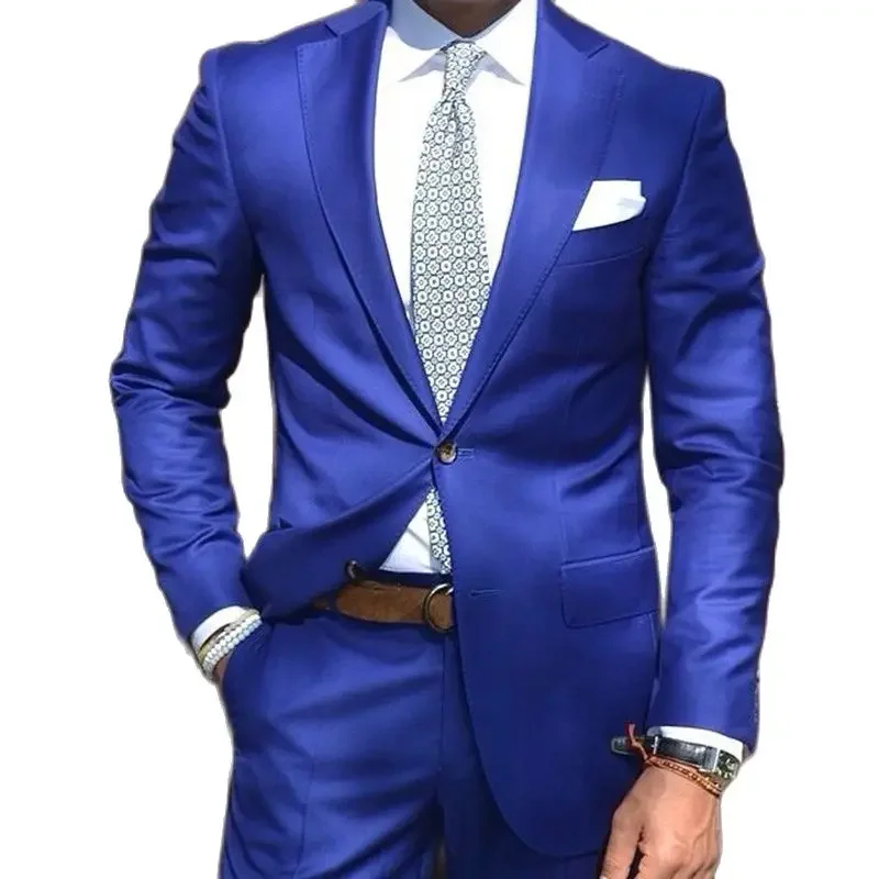 2024 Royal Blue Smart Casual Suits For Men Business Slim Fit Blazer Hombre Fashion High Quality Custom 2 Piece Set Costume Homme