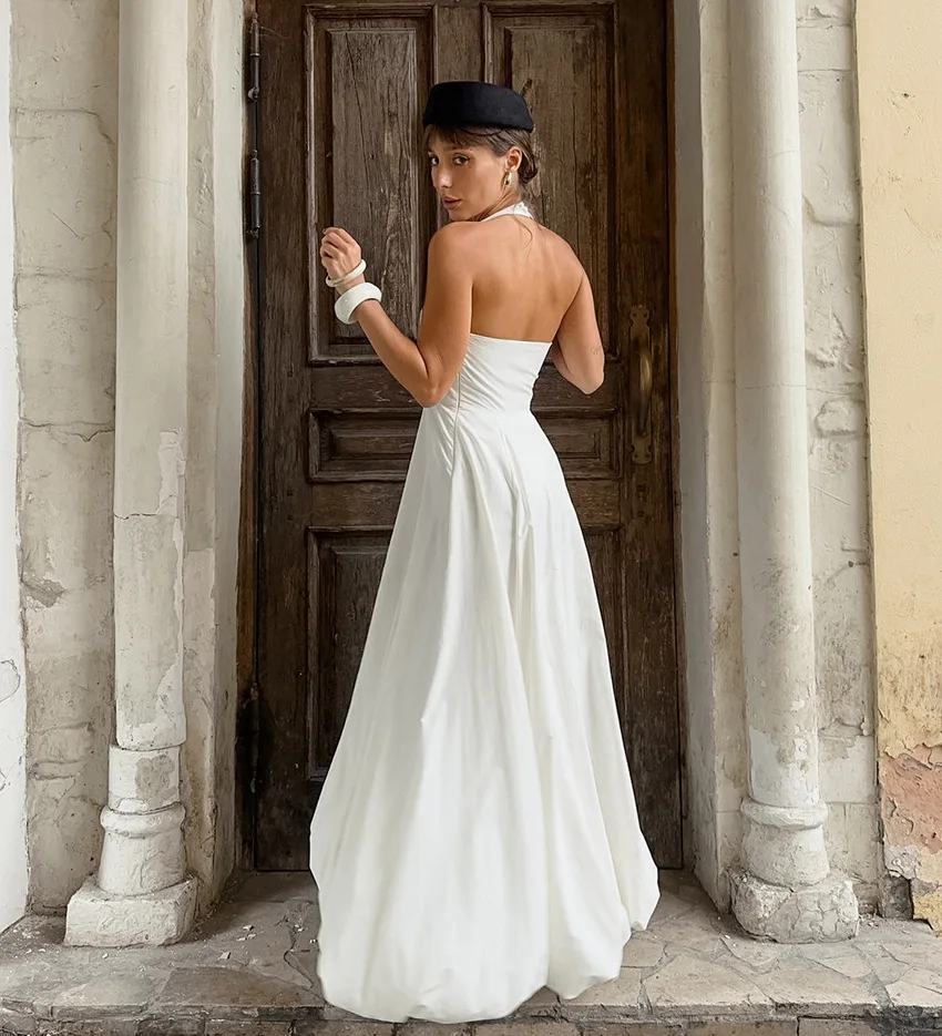 White V-Neck Backless Long Dress Female Sleeveless High Waist Fashion Elegant Luxury Bodycon Dress Women Solid Maxi Dress