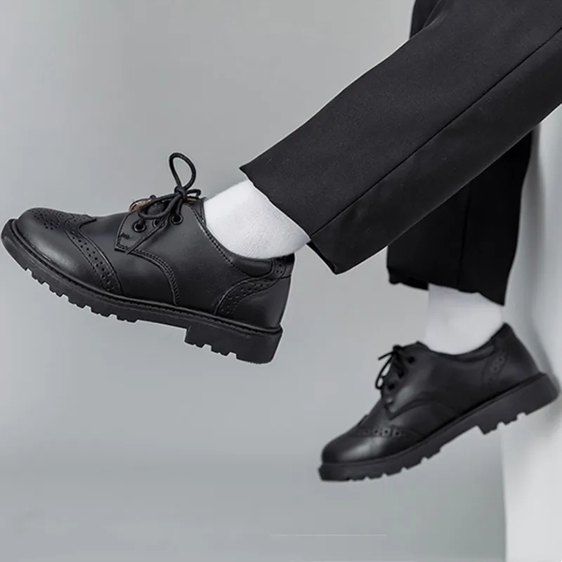 Boys Hollow Out Formal Dress Shoes Leather for Kids Party Wedding Dance Shoes Toddler School Fashion Children Shoe Flat Black
