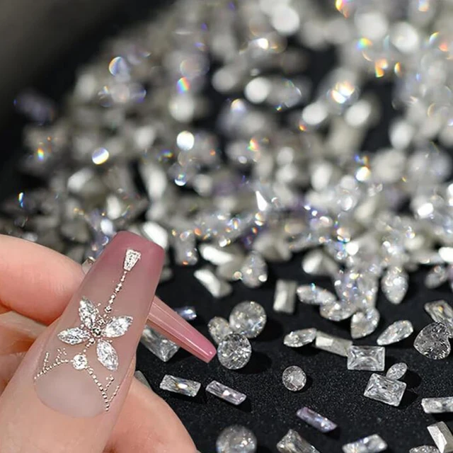 100pcs 3D Mini Zircon Nail Art Rhinestones Shiny Clear Crystal Flatback Nail Diamond Dazzling Mixed Shape Nail Gemstone DIY Deco 2