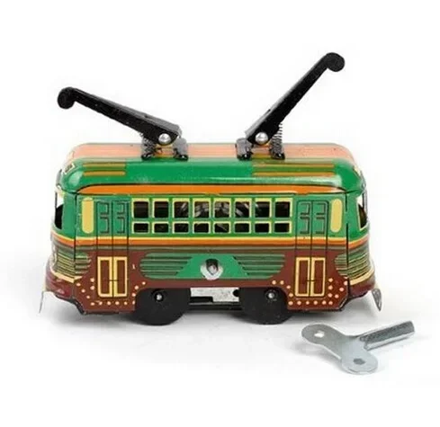 

[Funny] Adult Collection Retro Wind up toy Metal Tin moving tram bus car model Mechanical Clockwork toy figures model kids gift