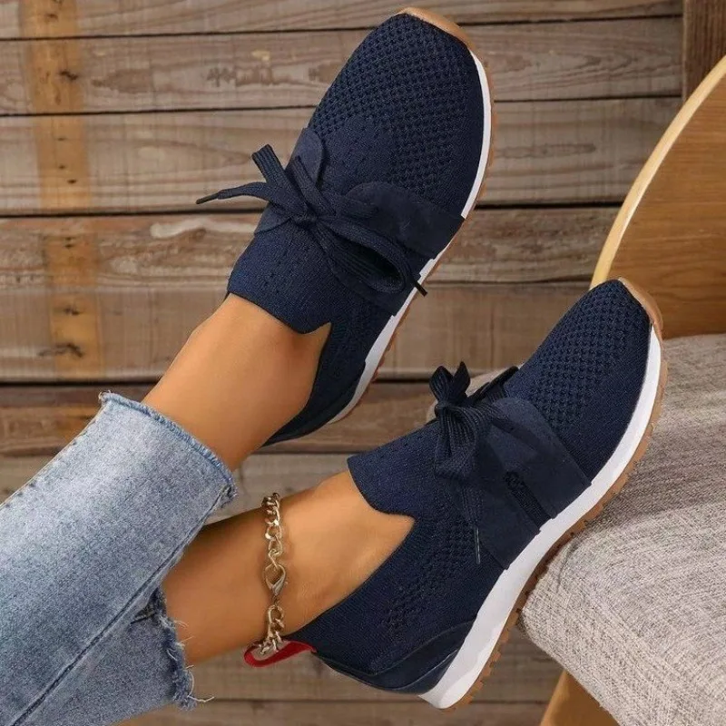 Zapatillas de deporte transpirables de punto marrón para mujer, zapatos planos con suela suave de plataforma, informales, antideslizantes, talla grande 43, 2023