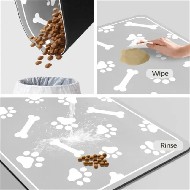 Absorbent Pet Feeding Mat Waterproof Quick Dry Placemat for Dog Cat Food Water Bowls with Non-Slip Rubber Backing 3