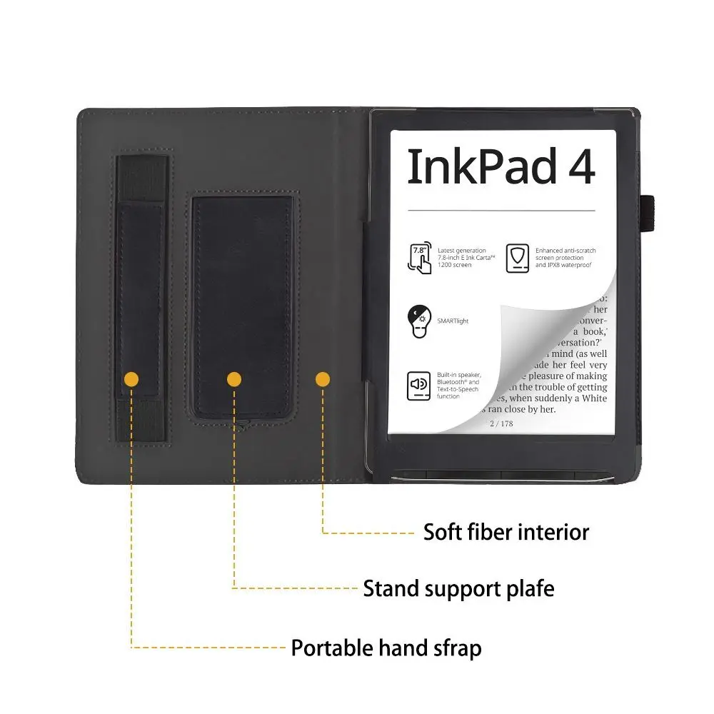 Slim Smart PU Leather eReader Case with Auto Sleep/Wake & Hand Holder, 7.8 inch Protective Shell