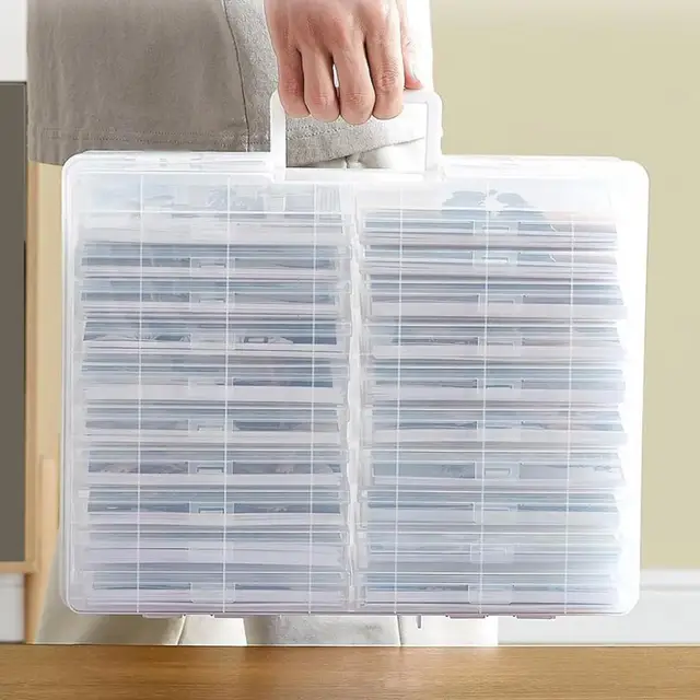 Set 10 Contenitori Per Foto - Organizer Con Fibbie, Trasparenti