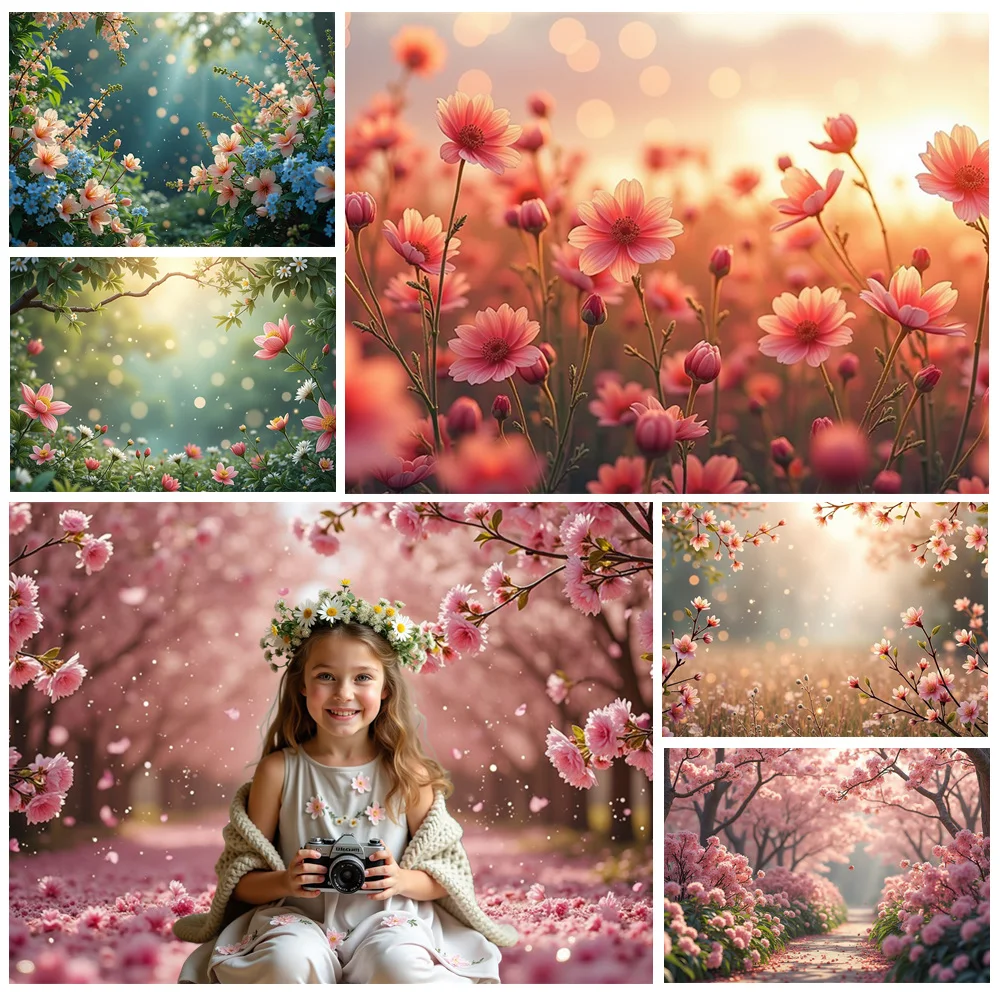 MOON.QG Spring Floral Garden Grass Backdrops Photography Backgrounds Wedding Girl Birthday Party Decoration Custom P