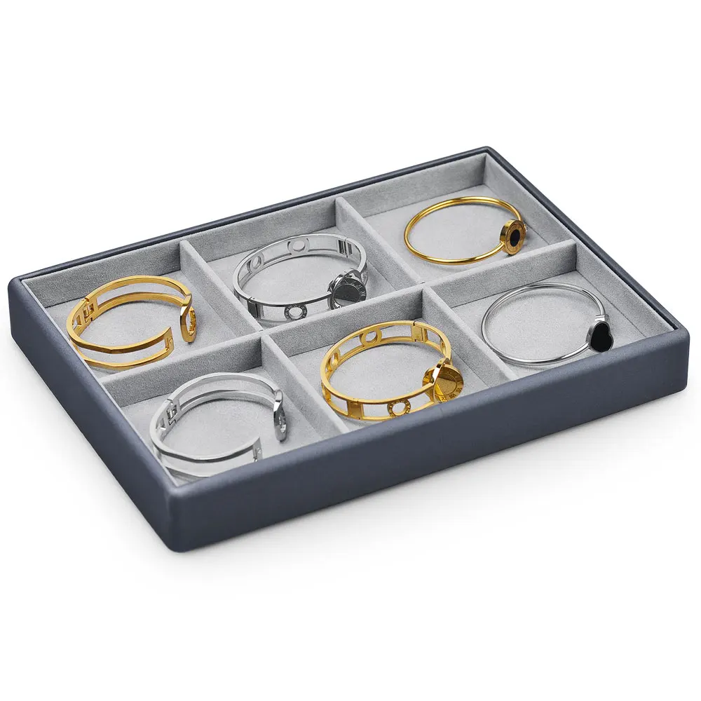 Oirlv Schmuck Display Tablett Leder blau Gitter Halskette Ring Tablett grau Schmuck Tabletts Veranstalter Lagerung Schmuck Tablett Display Tabletts – Detail 10