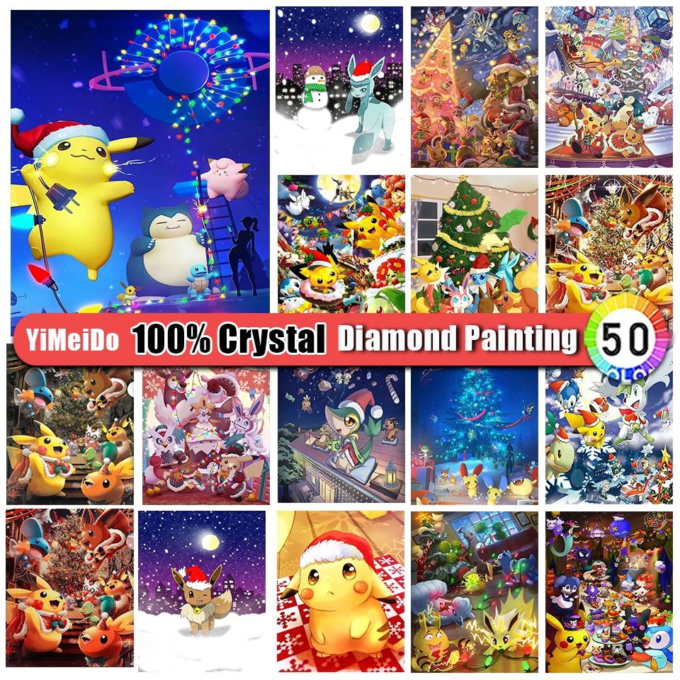 Yimeido 100% Crystal Diamond Painting Pokemon Cool Christmas Kit Anime Art Full Strass Diamante Ricamo Pikachu Mosaico