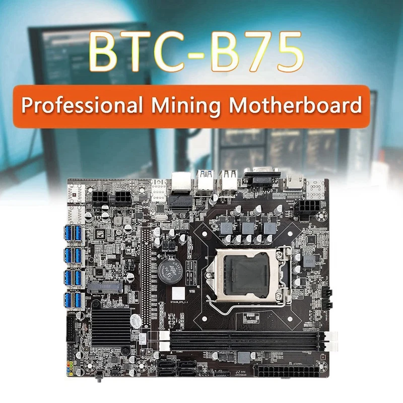 mother board of computer B75 BTC Mining Motherboard LGA1155 8GPU USB3.0 To PCIE+G1620 CPU+DDR3 8GB 1600Mhz RAM+MSATA SSD 128G +Cooling Fan Miner most powerful motherboard