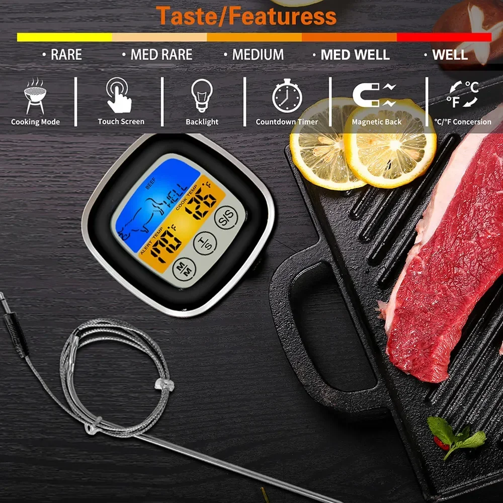 Description Picture 3 of itemDigital Kitchen Thermometer Probe Touch Screen BBQ Meat Beef Food Temperature Measure Tool Steak BBQ Timer Cooking Tools