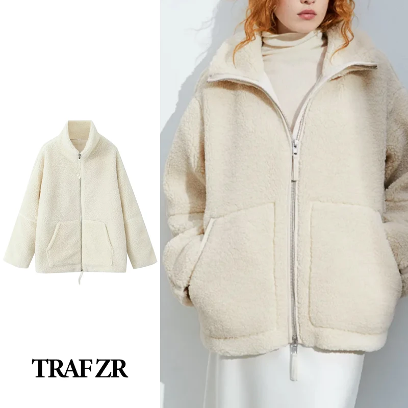 

TRAF ZR winter jackets for women 2023 Fleece Zip-up New in Outerwears Vintage Wool Coats and Mixtures warm Aviator Jackets