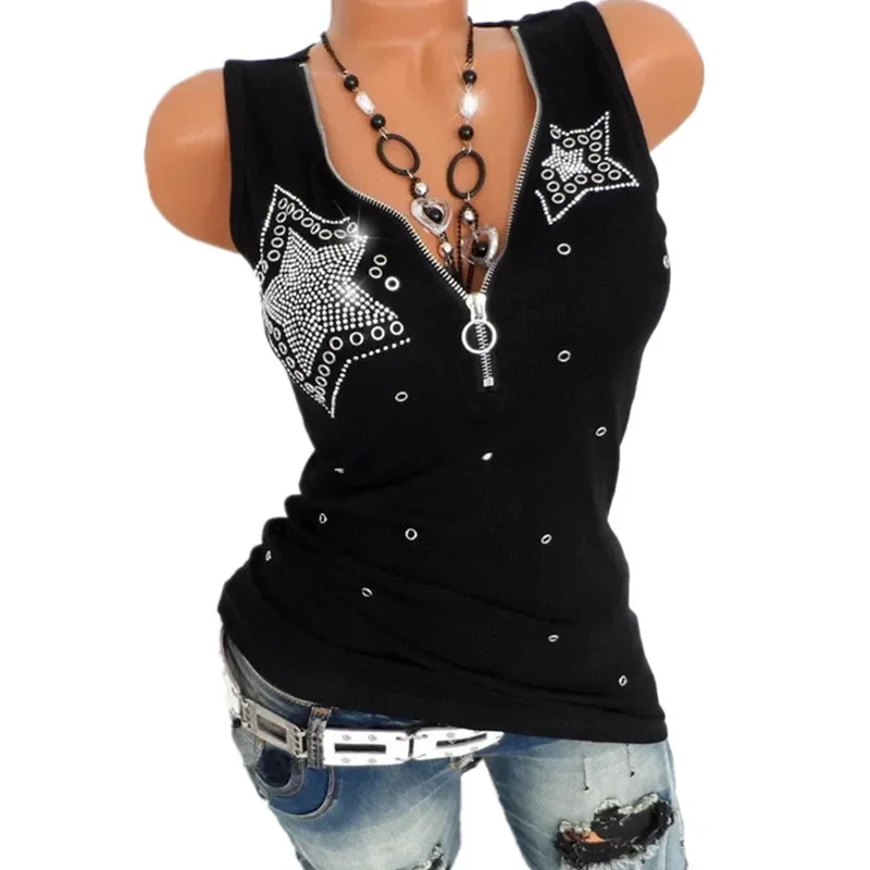 

Sexy Harajuku Tshirt Blusas T Shirt Women Sleeveless Casual Y2K Top Tee Fashion Black Red Summer T-Shirt Woman Clothes V-Neck