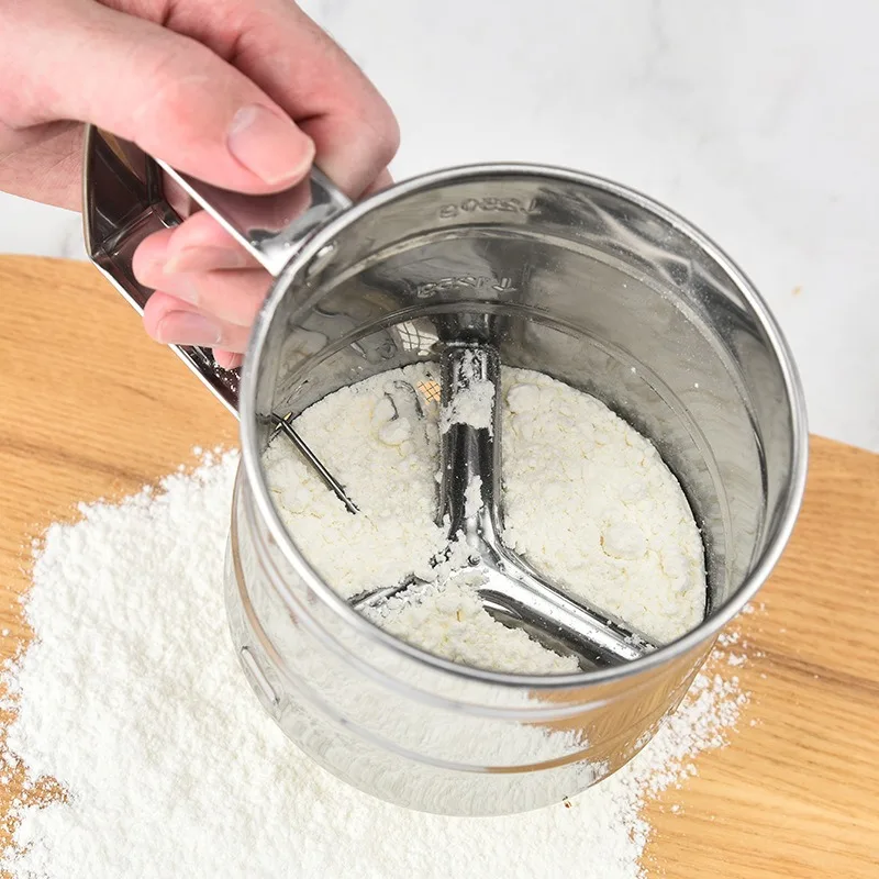 Flour Sifter Powder Sieve Large double flour sieve stainless steel manual powder sieve cup stainless steel flour filter