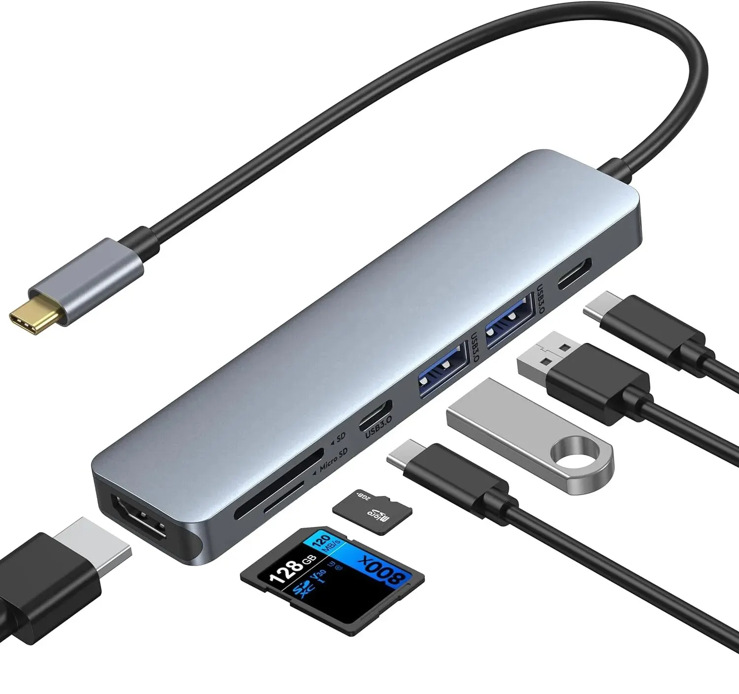 USB C 허브 어댑터 to 4K HDMI 호환 SD TF 카드 리더, USB 3.0 2.0, C타입 PD 충전, 맥북 아이패드 덱스 씽크패드용